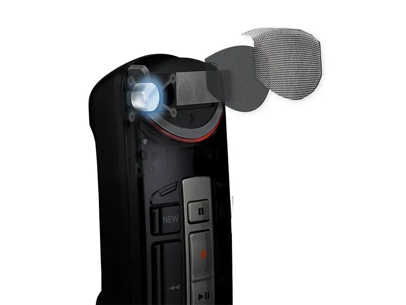 Top of OM System RM40109 with diagram showing layers of microphone filters