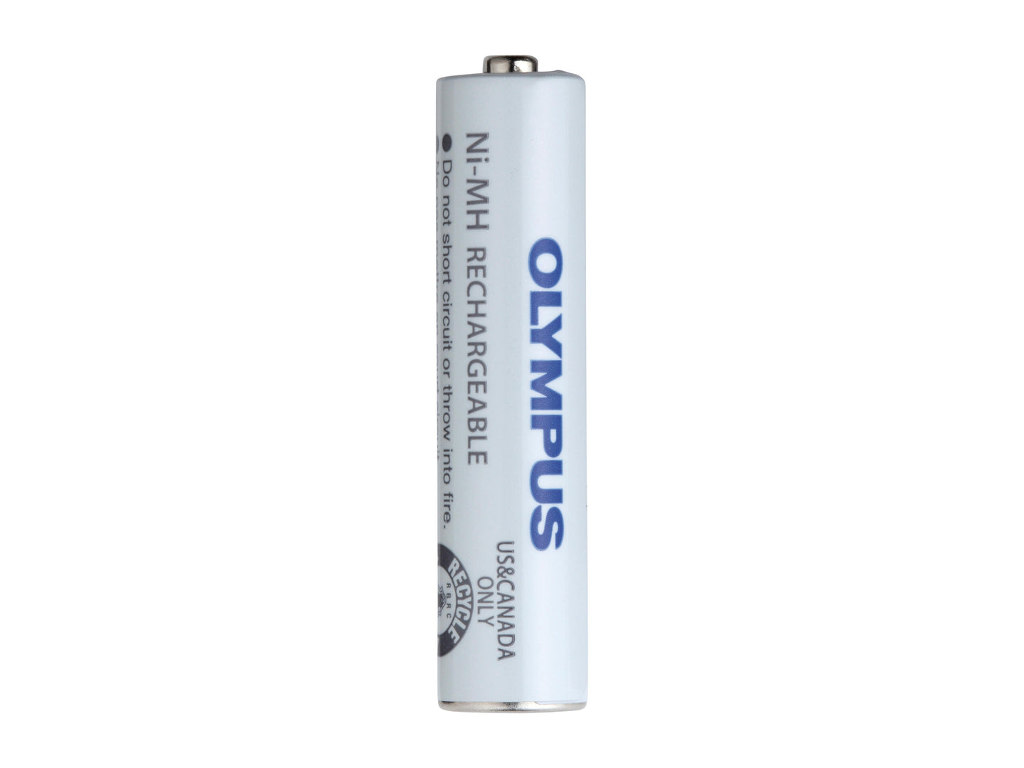 Olympus Ni-MH rechargeable battery on a white background