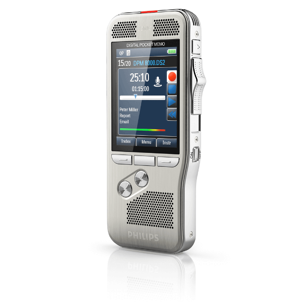 Philips DPM 8000 digital dictaphone on white background