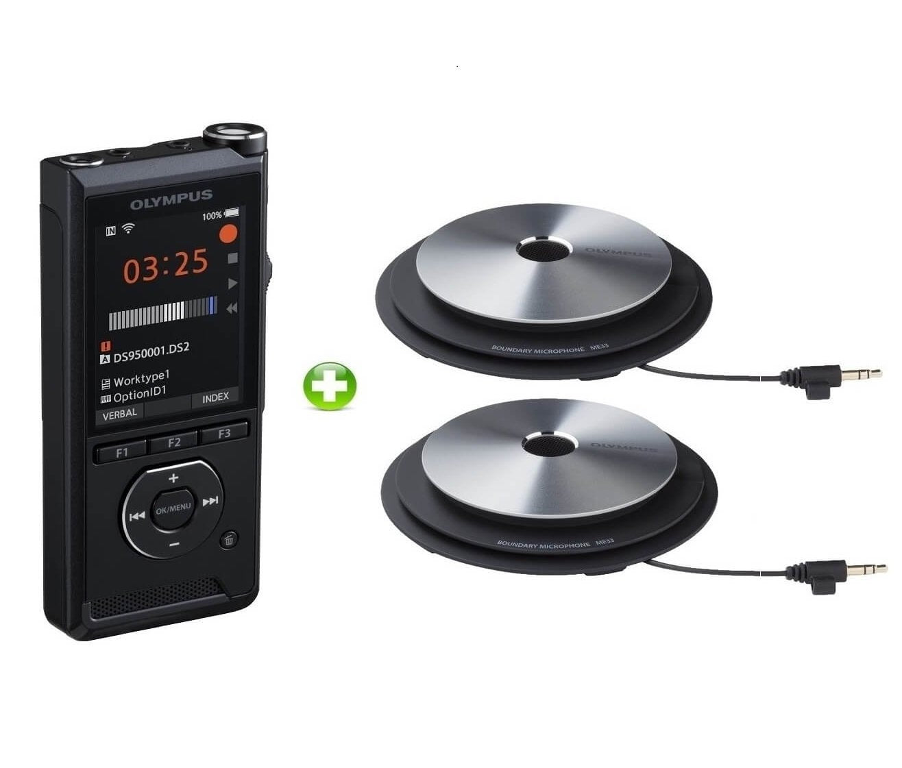 Olympus dictaphone with two boundary microphones on white background