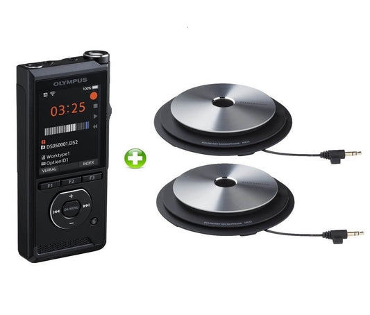 Olympus dictaphone with two boundary microphones on white background