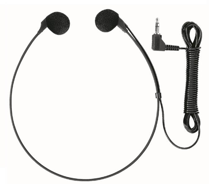 A black Olympus E103 stereo headset with a long cord and ear foams.