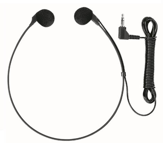 A black Olympus E103 stereo headset with a long cord and ear foams.