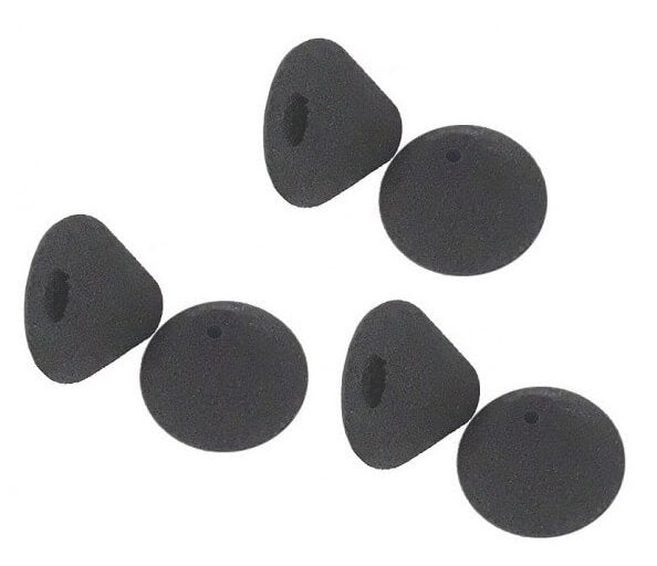Three pairs of black conical ear foams for the Olympus E62 headset.