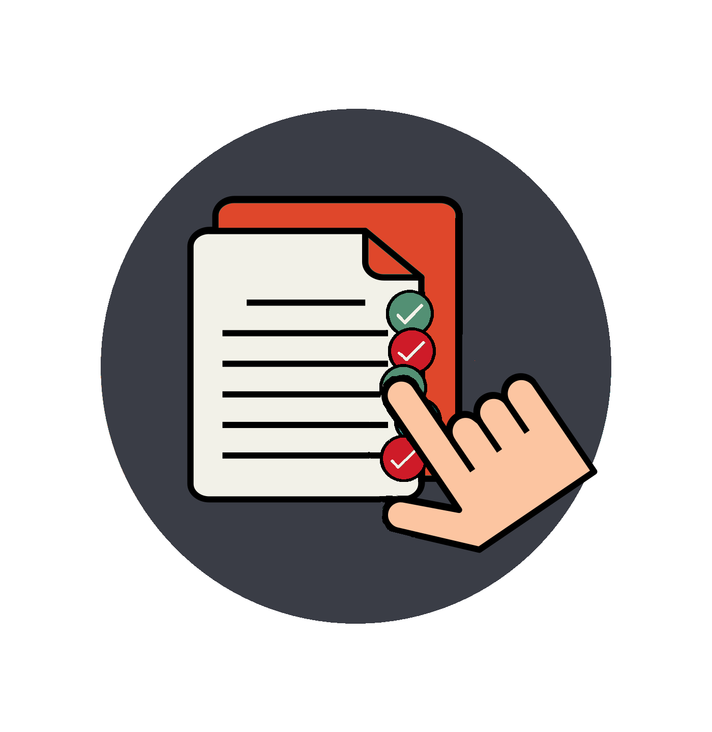 Three black stars and a thumbs-up icon on an orange circle with a white background