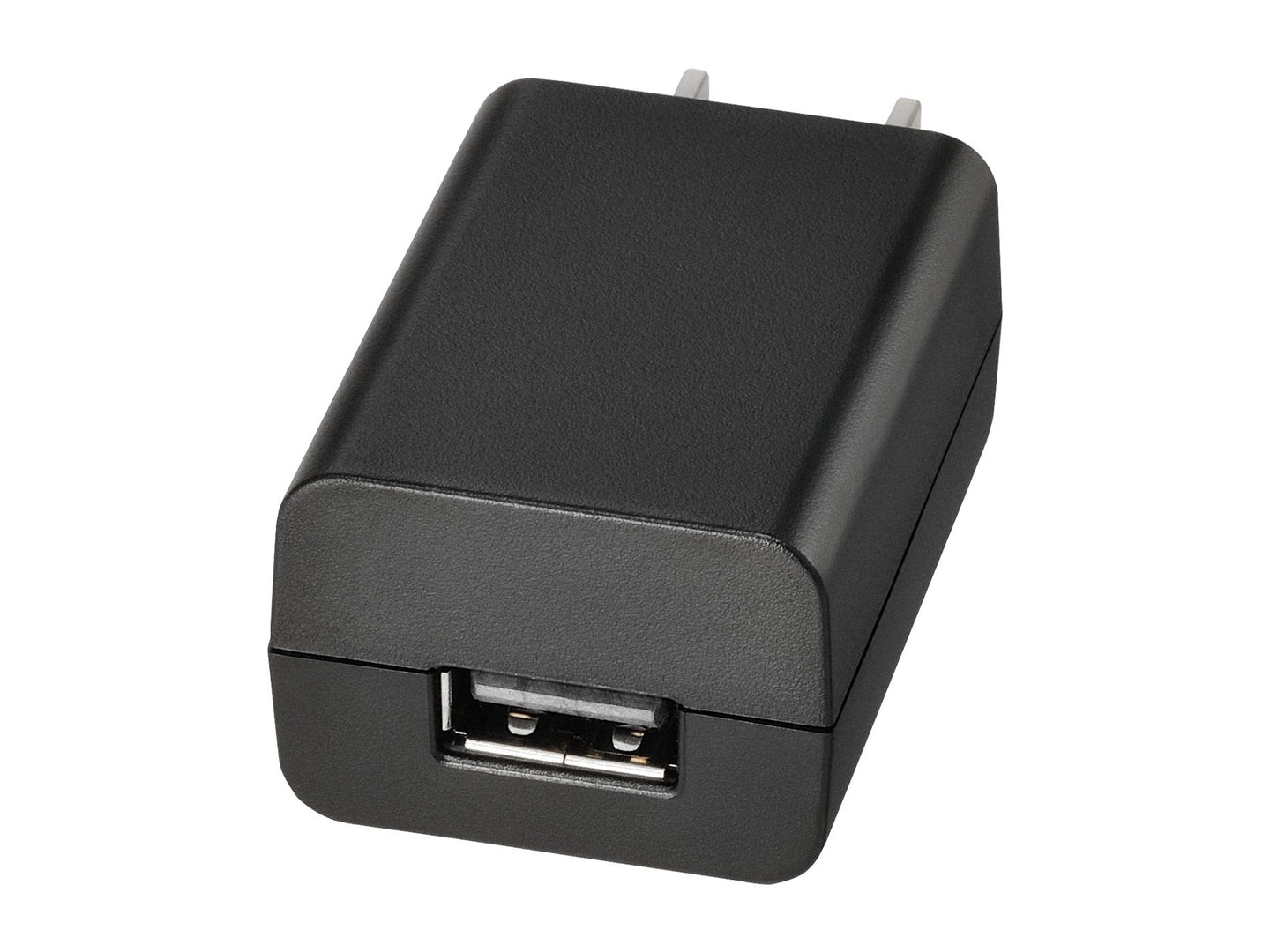 Black USB wall adapter on a white background