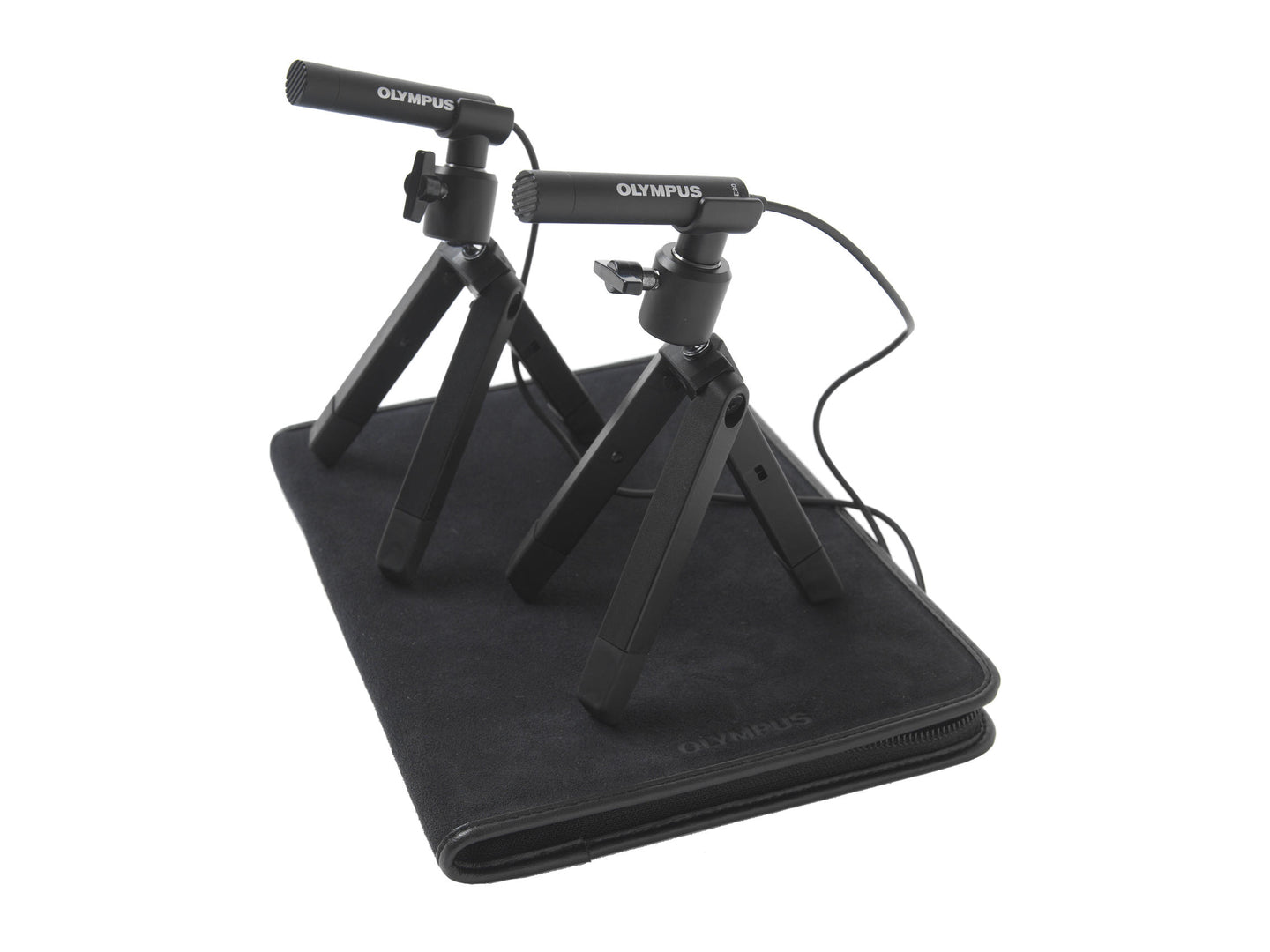 Olympus ME30Wmicroscopes with carry case on a stand with a white background