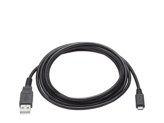 Black USB cable coiled on a white background