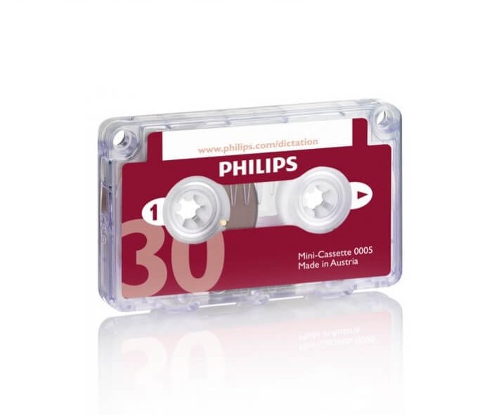 Philips mini-cassette tape on a white background