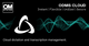 ODMS Cloud branding with waveforms and OM System logo on a black background