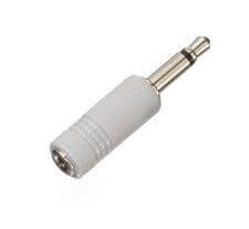 A white Olympus PA-3 Mic Plug Adapter, with a 2.5mm female connector on one end and a 3.5mm male connector on the other.