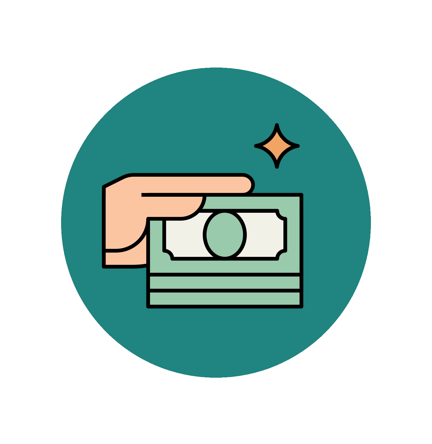 Illustration of a hand holding money on a beige background