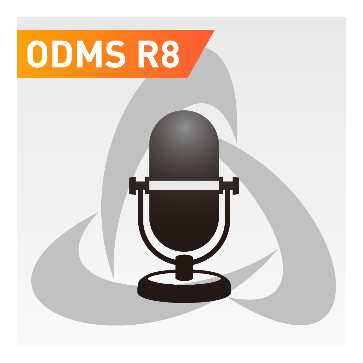 Icon representing the ODMS R8 Dictation Module, featuring a microphone and abstract shapes in a stylized design.