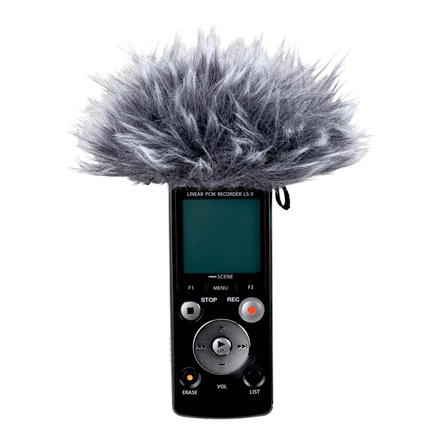 Digital voice recorder with a windscreen on a white background
