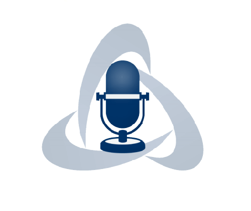 Microphone icon with a blue and gray ODMS logo on a white background