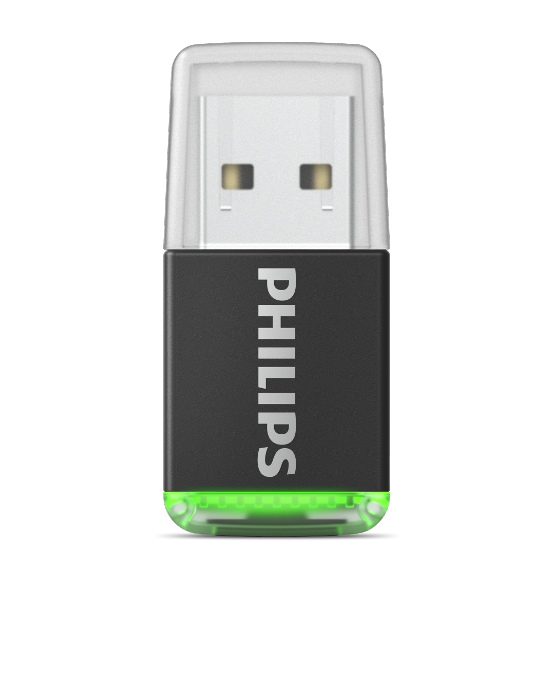 A Philips AirBridge Wireless Adapter with USB connector pulled in.