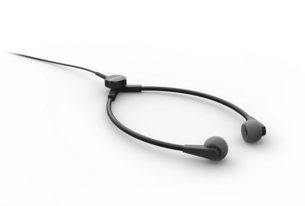 A black Philips transcription headset with a Y-style design, featuring soft ear cushions and a hanging bracket.
