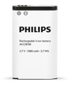 A Philips ACC8100 rechargeable lithium battery for dictation recorders, displaying the voltage, capacity, and brand name.