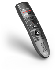 A Philips SpeechMike Pro Premium LFH3500 USB Push Button microphone, showing the front view with the brand logo, buttons, and a trackball.