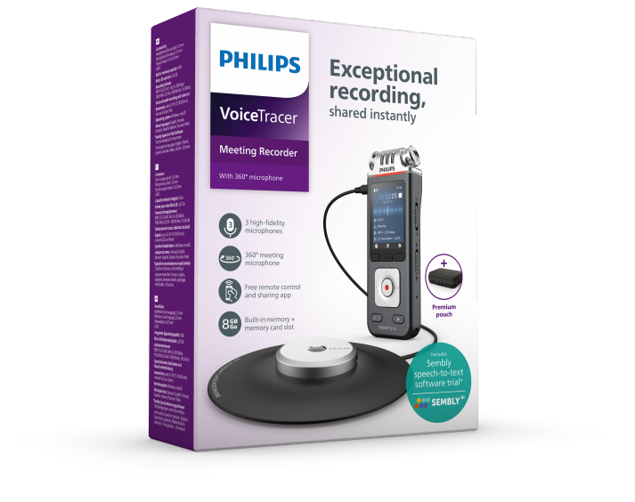 Philips DVT8115 Digital VoiceTracer Meeting Recorder packaging on a white background