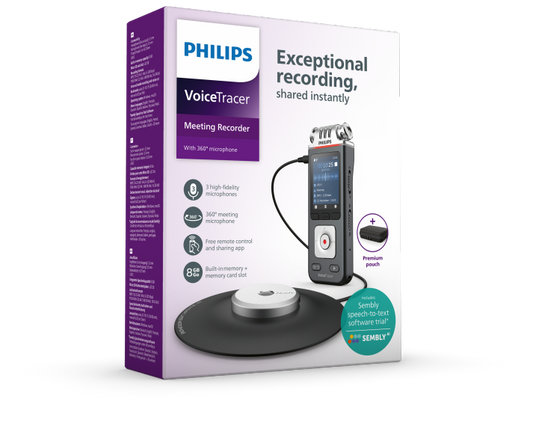 Philips DVT8115 Digital VoiceTracer Meeting Recorder packaging on a white background