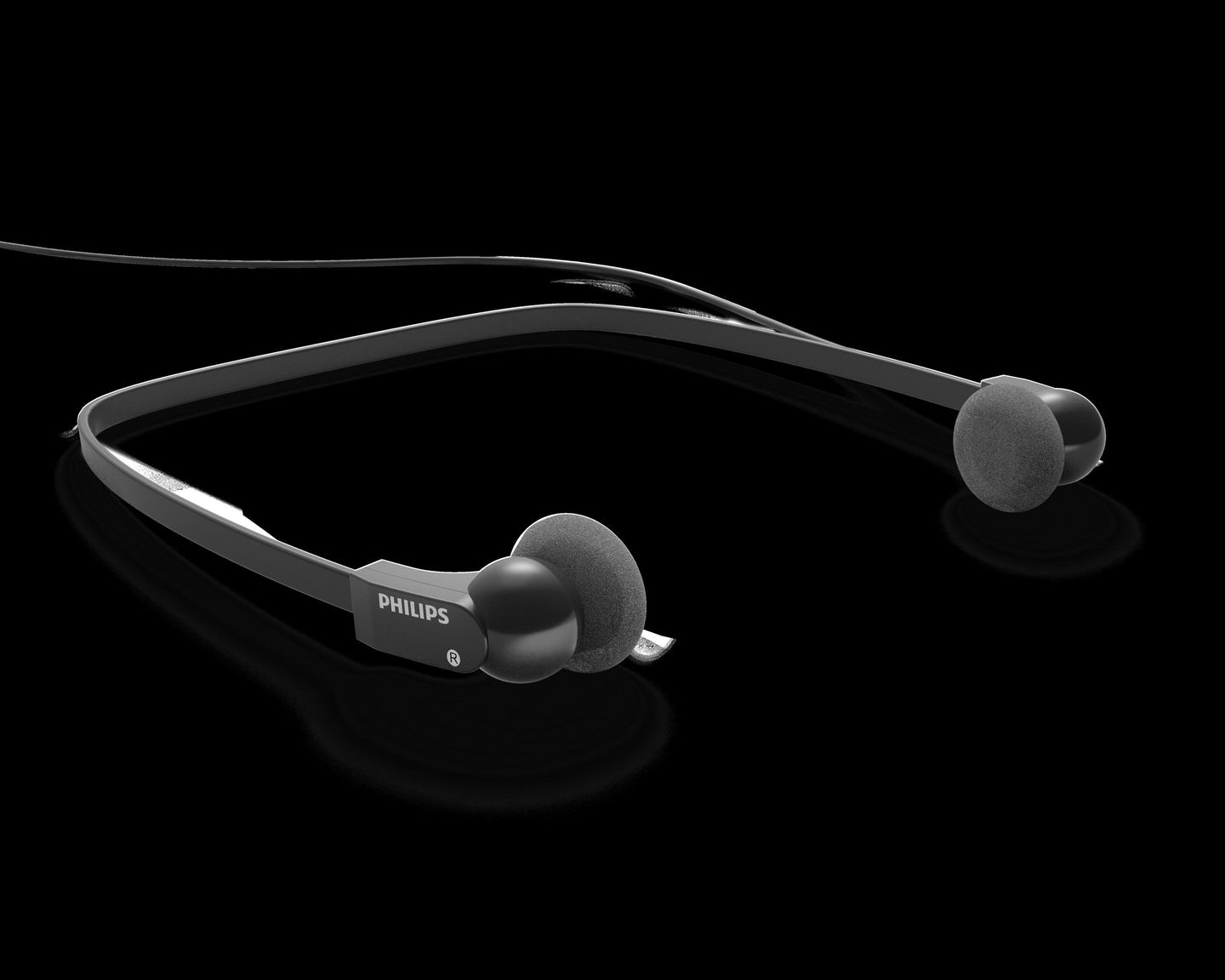 Philips LFH0334 stereo transcription headset on black background