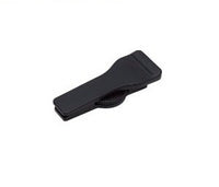 A black Olympus CL-4 Stand Clip designed for attaching to pocket or notebook, and as a stand for recorders.