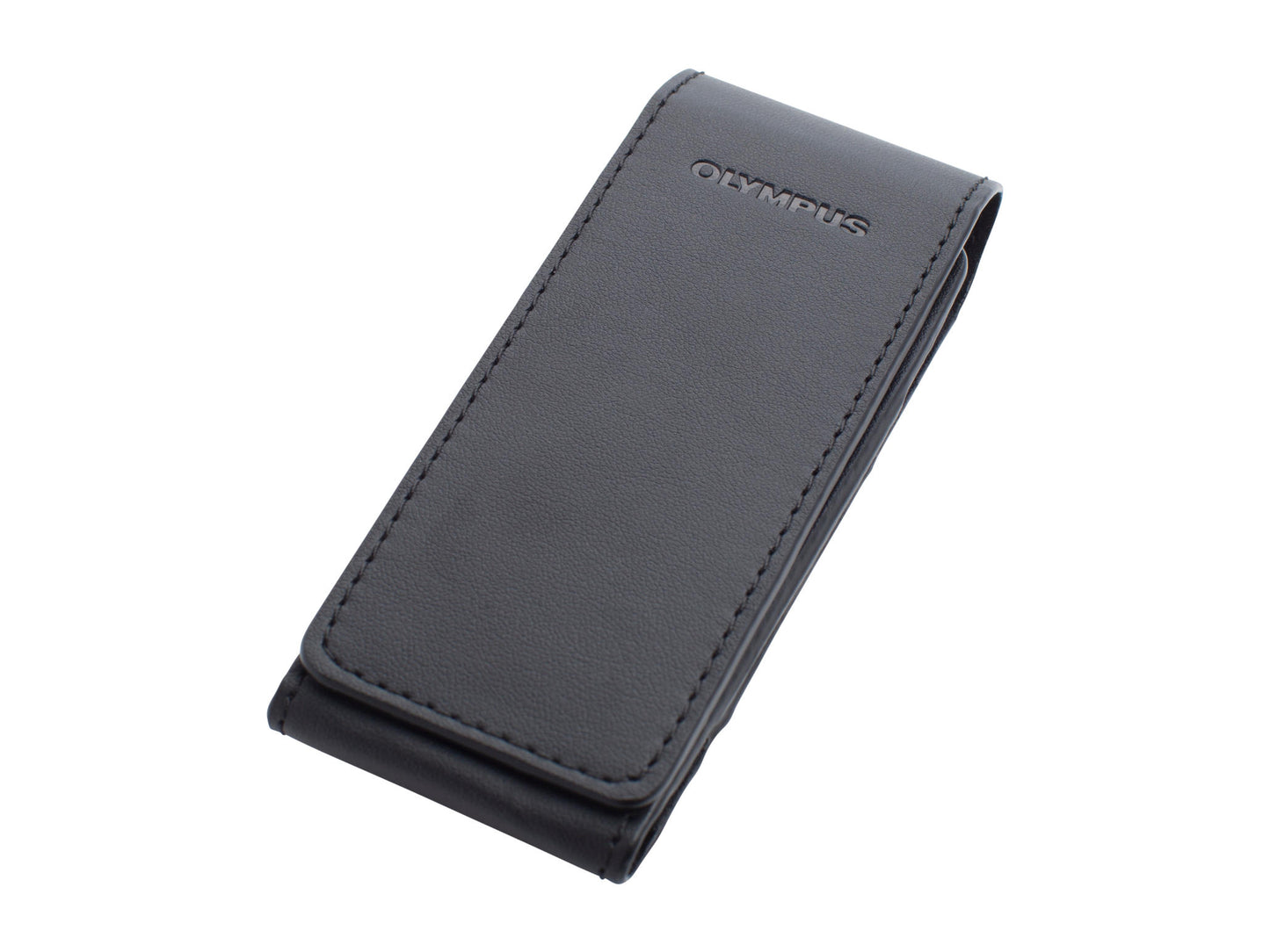 Black Olympus dictaphone carry case on a white background
