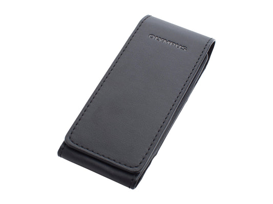 Black Olympus dictaphone carry case on a white background