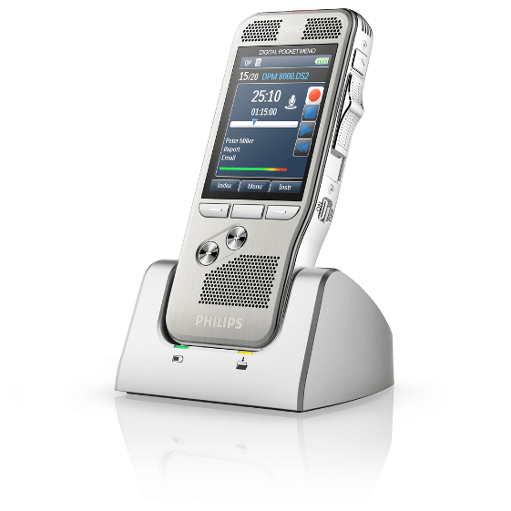 Philips DPM8000 digital dictaphone in cradle