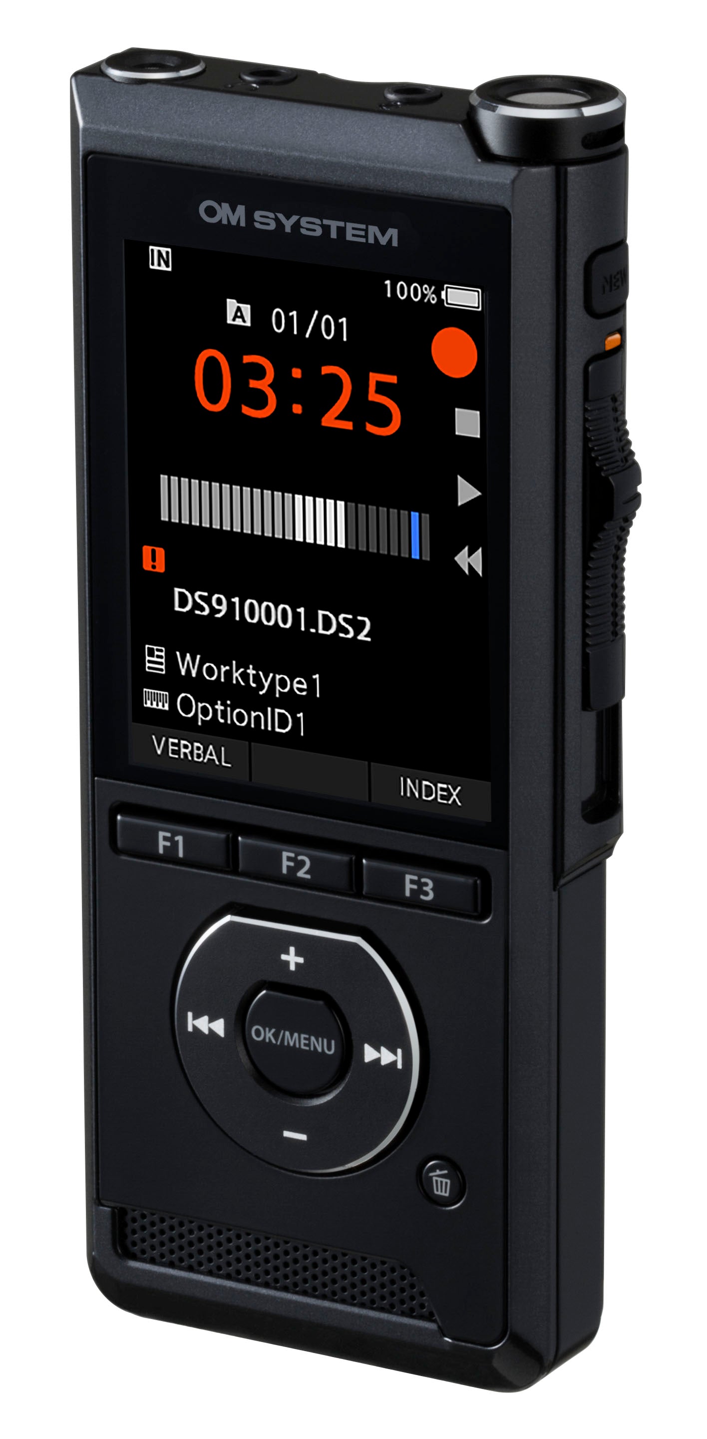 Front view of OM System DS-9100 with recording in progress