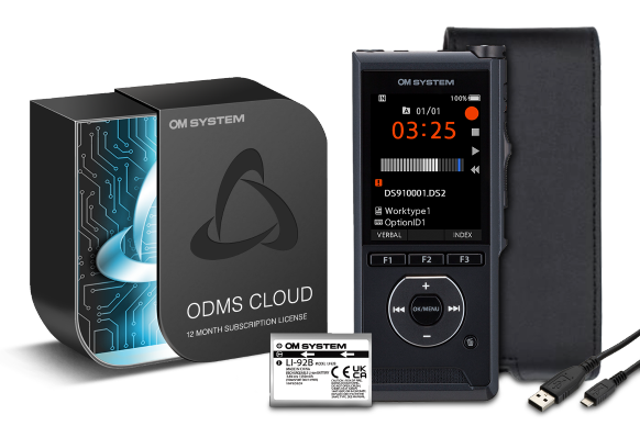 Digital audio player with packaging and accessories on a white background