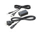 An Olympus AC adapter set including an IEC-C7 power cable, a 2-pin AC power plug, and a USB to DC 5V cable, primarily in black color.
