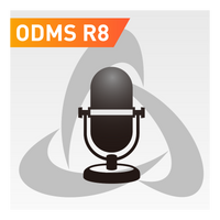 ODMS R8 symbol with microphone superimposed to represent ODMS R8 Dictation Module