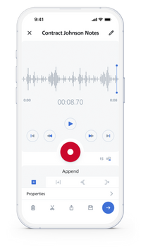 Smart phone screen of SpeechLive dictation app