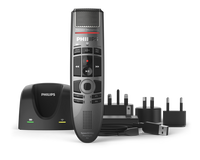 Philips SMP4000 with docking station and charging accessories on black background