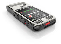 Philips DPM6000 digital dictaphone lying flat on surface on white background