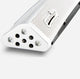 A close-up view of a white Voice Tracker II microphone with multiple holes for capturing sound.