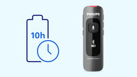 Philips SpeechMike Ambient Wearable AI Assistant with icon showing 10 hour battery life