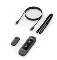 Philips PSM5020  SpeechMike Ambient Wearable  AI Assistant box contents i includes microphone, usb cable. mounting clip and neck strap