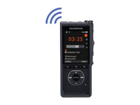 Black Olympus DS-9500  dictaphone with digital display on a white background